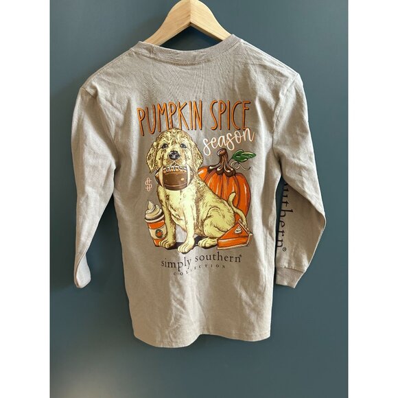 NEW Simply Southern Youth S Long Sleeve Pumpkin Spice Season Thanksgiving Tee - Picture 1 of 4